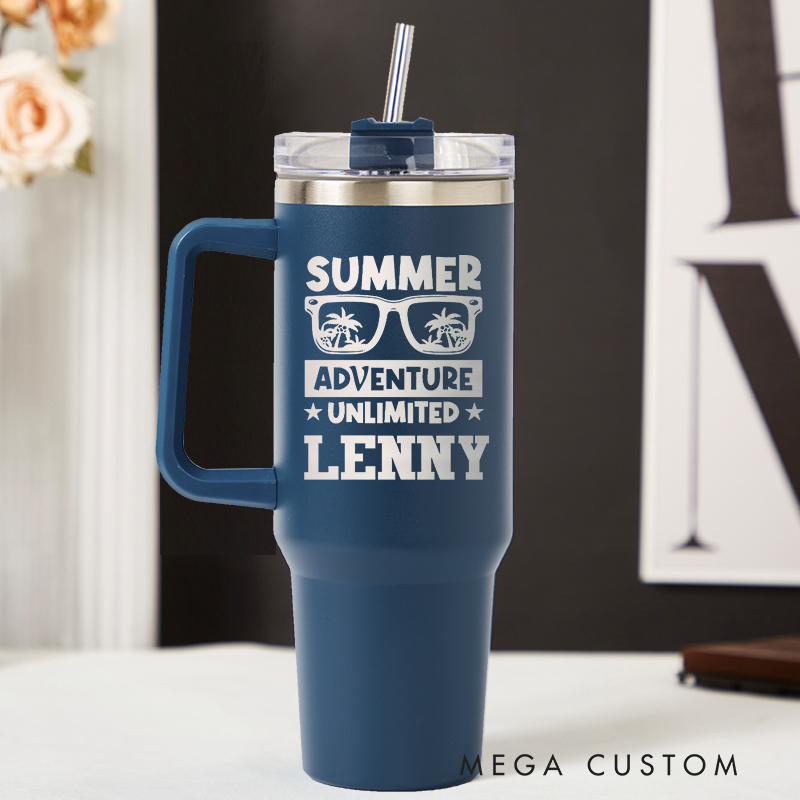 Personalized Summer Adventure Unlimited Tumbler Traveling Lover Tumbler Laser Engraved Tumbler Engraved Tumbler with Name and Location Gift for Vacation