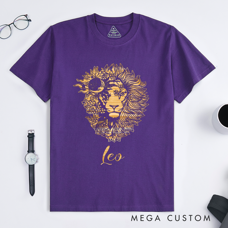 Personalized Lion Magic T-Shirt Custom Name Astrological Birthday Gift Unique Sun Sign Graphic Tee for Men Magic Lovers Family