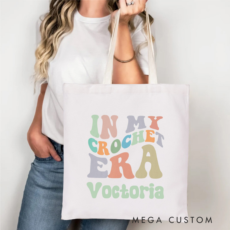 Personalized In My Crochet Era Tote Bag Crocheter Canvas Bag Knitter Bag Yarn Lover Gift Crochet Lover Gift Knitting Lover Gift