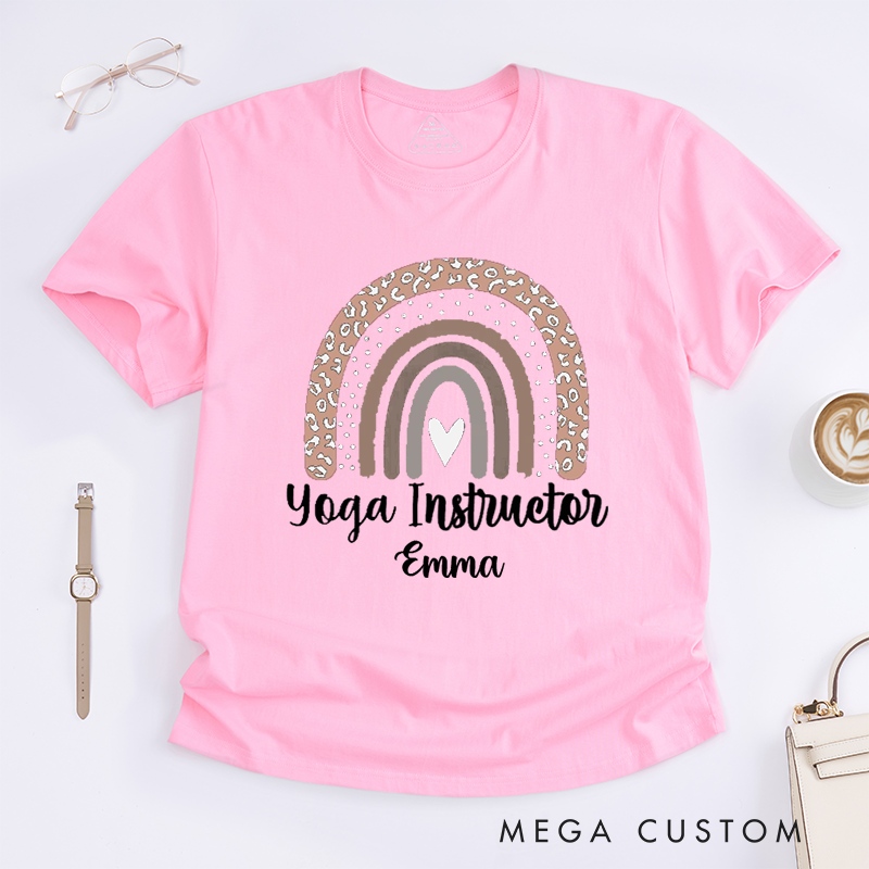 Personalized Yoga Instructor T-Shirt Yoga T-Shirts Gift Leopard Print Rainbow T-Shirt Graphic Tees Yoga Sweatshirt