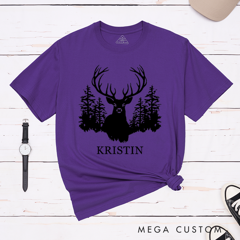 Personalized Deer and Forest T-Shirt Gift for Hiking Outdoors Nature Lover