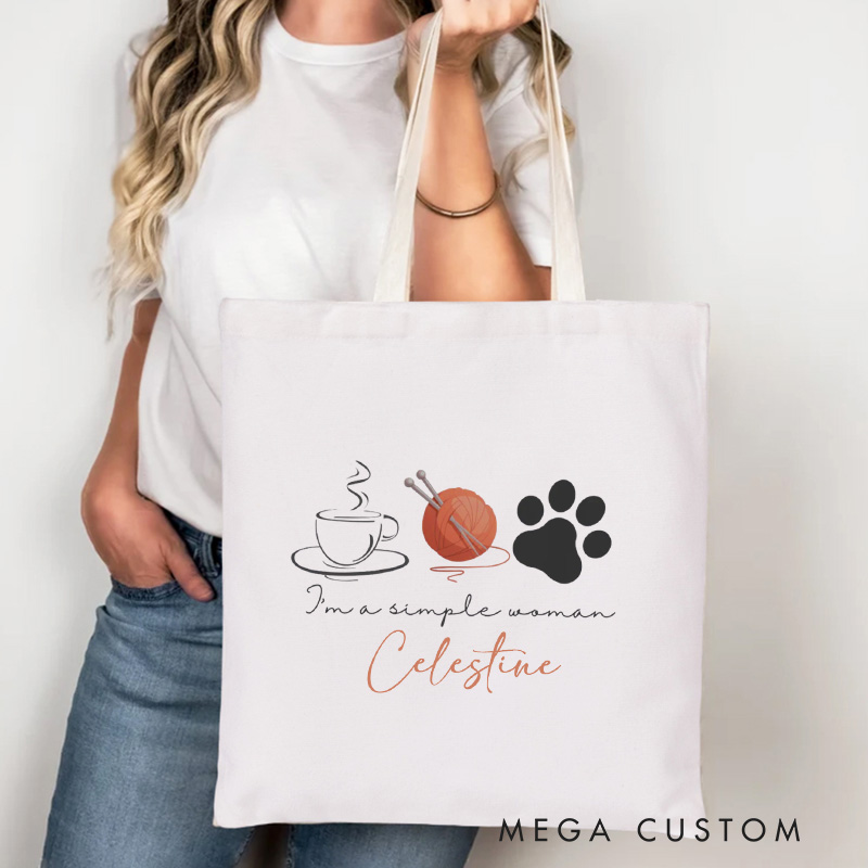 Personalized I'm A Simple Women Tote Bag Coffee Yarn Dogs Bag Canvas Crocheter Bag with Name Yarn Lover Gift Knitting Gift Crocheting Gift