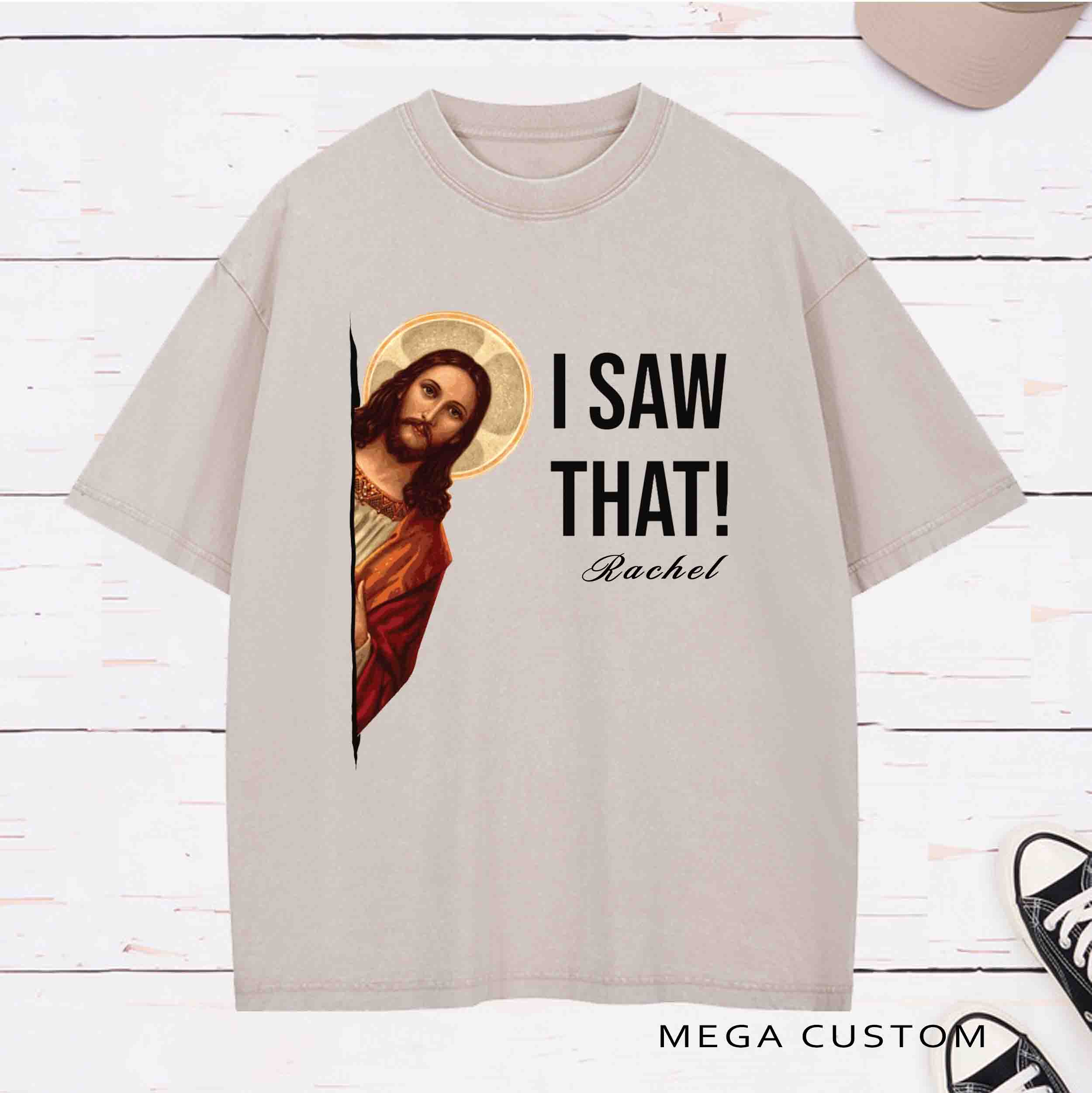 Personalized Character Jesus Meme I Saw That Washed T-Shirt  with Name Birthday Easter Gift for Christian