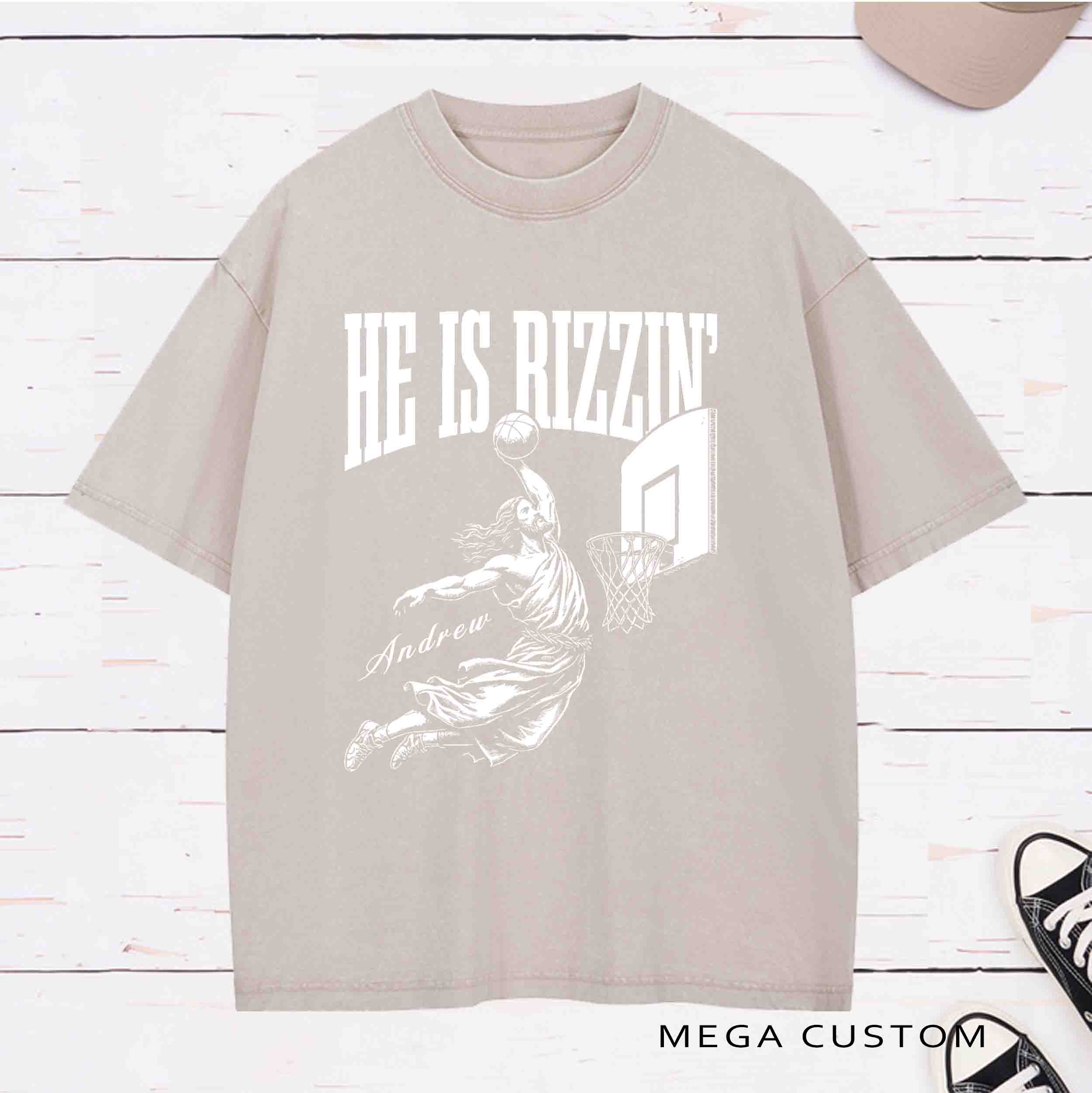 Personalized Character He Is Rizzin Washed T-Shirt with Name Birthday Easter Gift for Christian