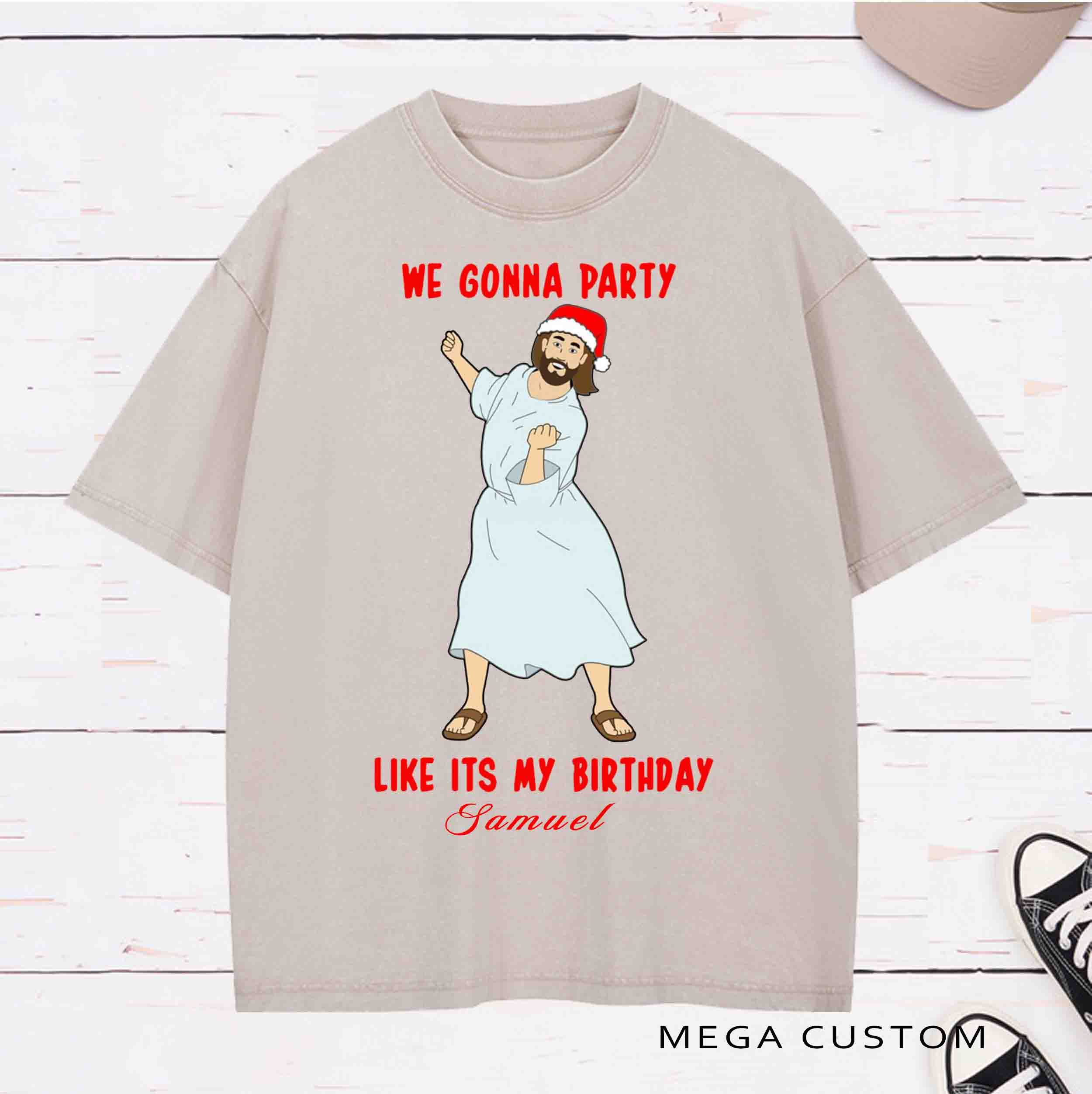Personalized Character Jesus  Birthday Washed T-Shirt with Name Birthday Easter Gift for Christian