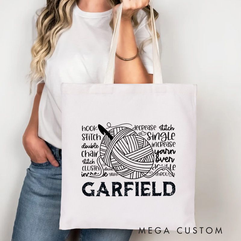 Personalized Crochet Typography Tote Bag Yarning Bag Custom Canvas Bag with Name Crochet Lover Bag Yarn Lover Gift Knitting Gift Crocheting Gift