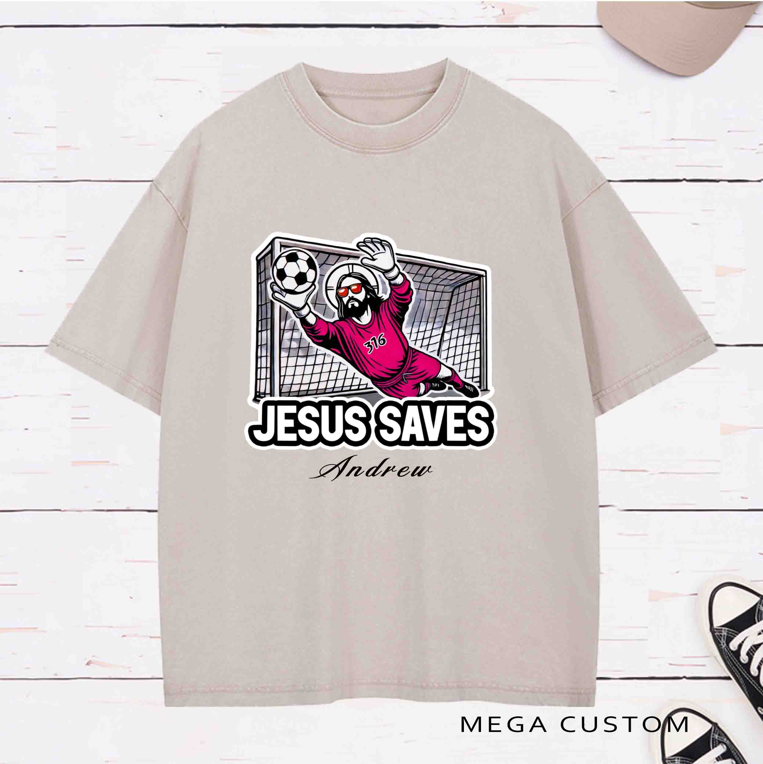 Personalized Character Jesus Saves Washed T-Shirt with Name Birthday Easter Gift for Christian