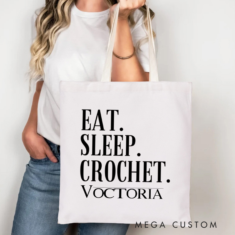 Personalized Eat Sleep Crochet Tote Bag Custom Canvas Bag with Name Crocheting Bag Yarning Bag Knitting Lover Gift Crocheting Lover Gift
