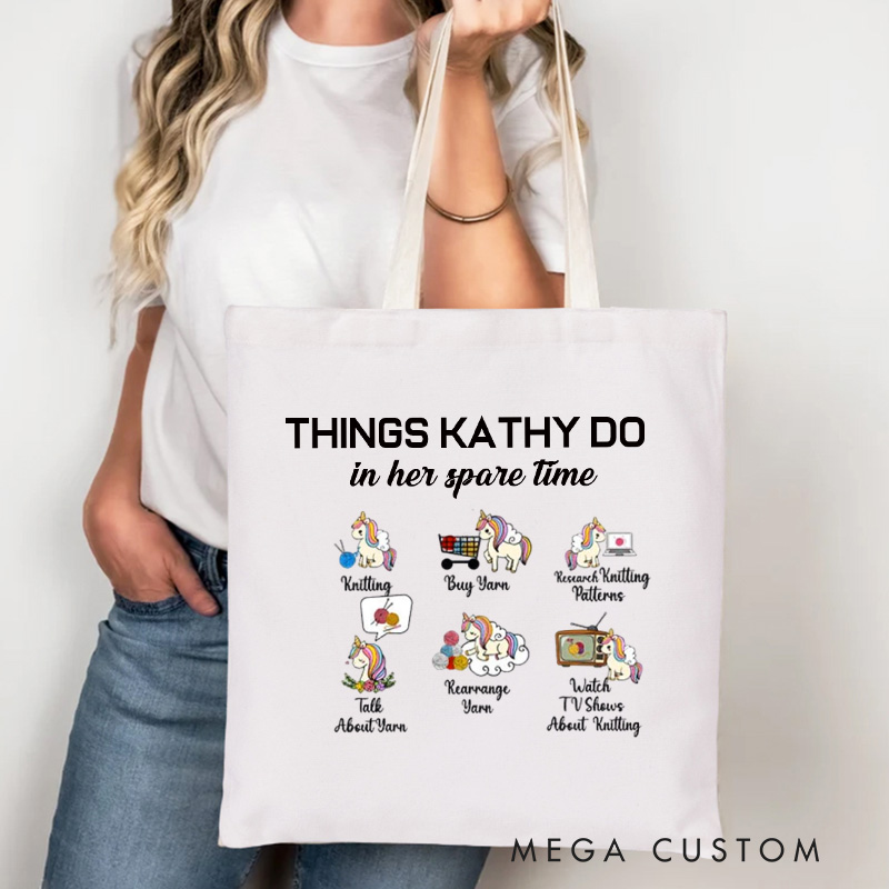 Personalized Things I Do In My Spare Time Tote Bag Canvas Bag Crocheter Bag Yarning Bag Knitting Lover Gift Crocheting Lover Gift