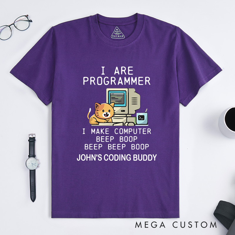 Personalized Programmer Cat T-Shirt IT Programmer Technology Lover Shirt Gift for Geek Nerd Computer