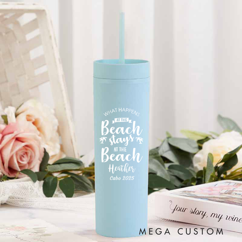 Personalized Stays at the Beach Skinny Tumbler Cups for Traveling Lovers Beach Vacation Gift for Travel Lovers