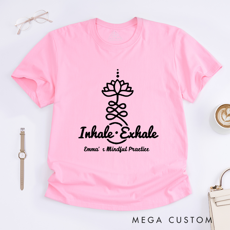 Personalized Yoga Women T-Shirt Inhale Exhale Lotus Flower Tee Loose Yoga Top for Women Yoga Lover Gift