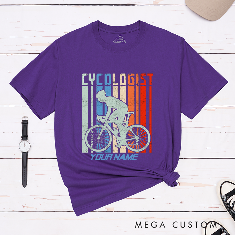 Personalized Cyclologist T-Shirt with Bold Vertical Stripes for Outdoor Adventures Riding Cycling Biking Enthusiasts