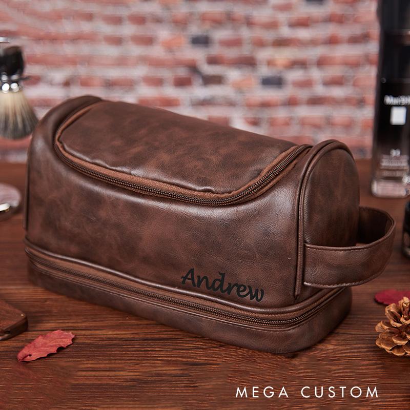 Personalized Dopp Kits For Men Faux Leather Hanging Toiletry Bag Gift For Men Anniversary Gift