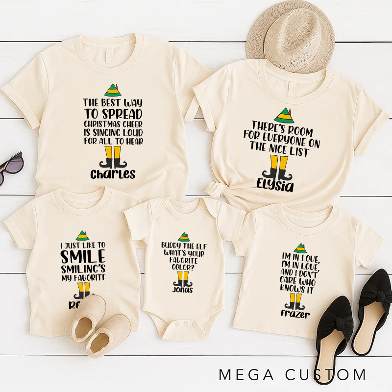 Personallized Buddy the Elf Movie Matching Family T-shirts Christmas Elf Family Matching Name Shirt Family Member Shirts Couple Shirt Xmas Gift