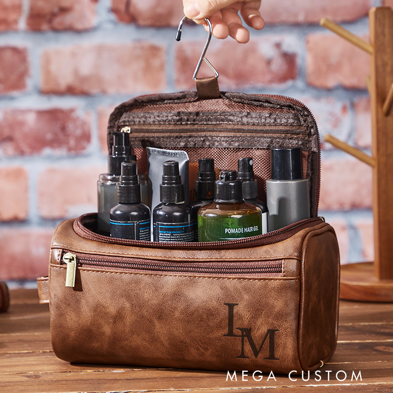 Personalized Men's Leather Toiletry Bag Travel Toiletry Bag Gift Ideas for Men Anniversary Gift for Him