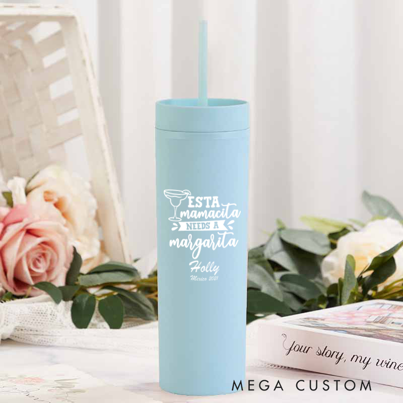 Personalized Esta Mamacita Needs a Margarita Skinny Tumbler Beach Vacation Gift for Traveling Lovers Custom Gift for Travel Lovers