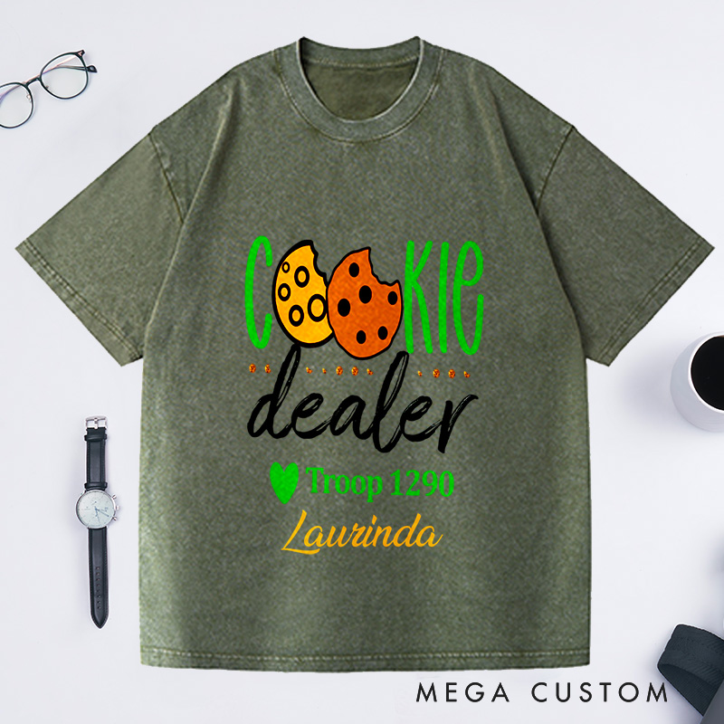 Personalized Cookie Dealer Washed T-Shirts Custom Cookie Dealer Troop Number Shirt