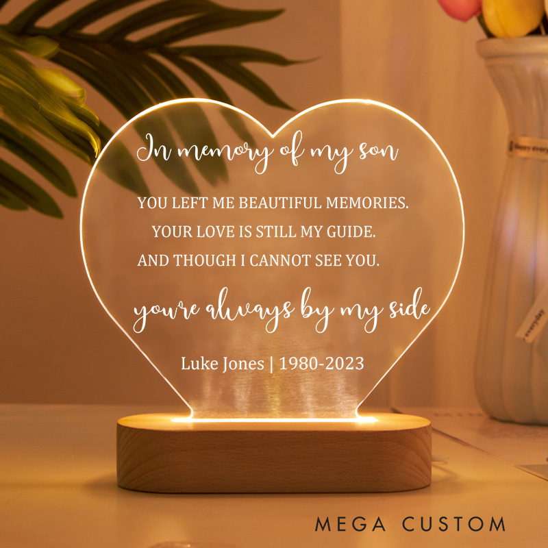 Personalized Table Plaque Sympathy Lamp for Loss of Son Bereavement Gift in Loving Memory Son Sign Loss of Son Plaque with Wooden Stand 