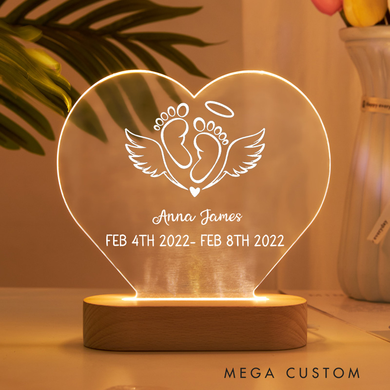 Personalized Baby Memorial Table Plaque Heart Memorial Clear Acrylic Table Display Lamp Loss of Child Infant Loss Sympathy Gift Miscarriage Keepsake