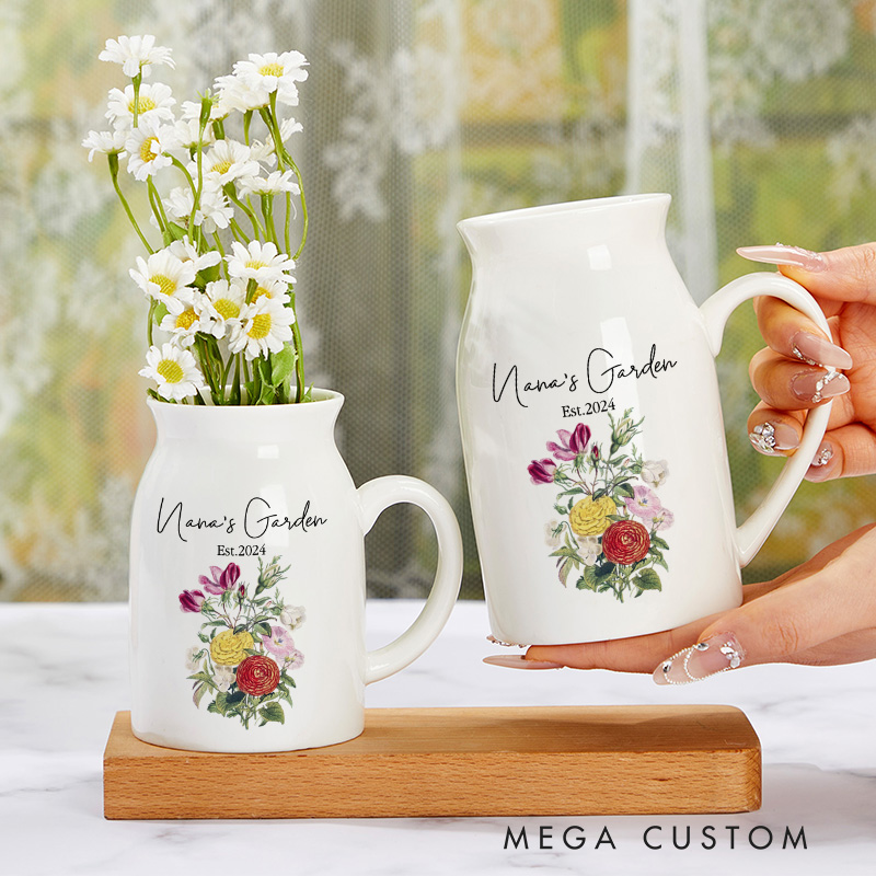 Personalised Flower Vase Ceramic Grandma Garden Garden Decor Moms Garden Gift for Her