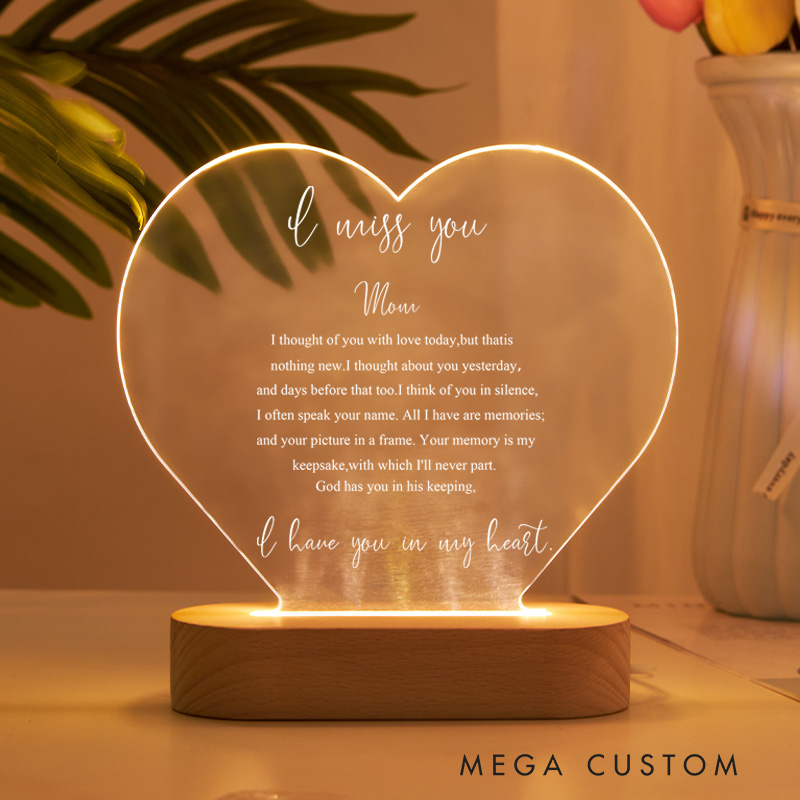 Personalized Table Plaque Sympathy Lamp for Loss of Mom Bereavement Gift in Loving Memory Sign Loss of Mother Plaque with Wooden Stand 