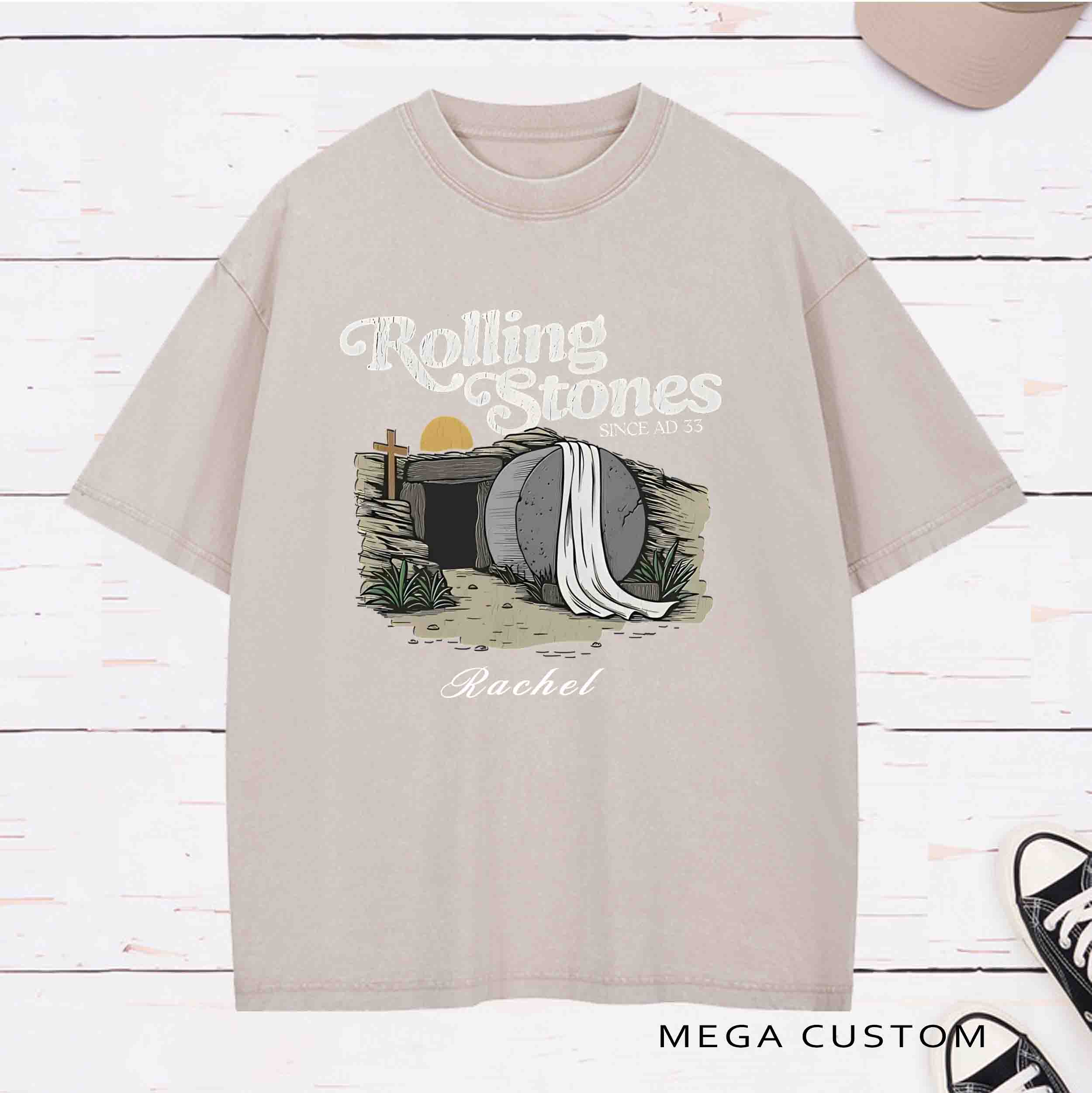 Personalized Character He Is Risen Since AD33 Washed T-Shirt with Name Birthday Easter Gift for Christian