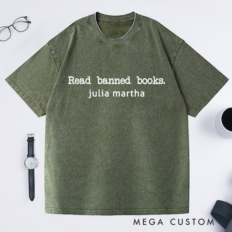 Personalized Read Banned Books Washed T-Shirts Reading Shirt Book Lover 