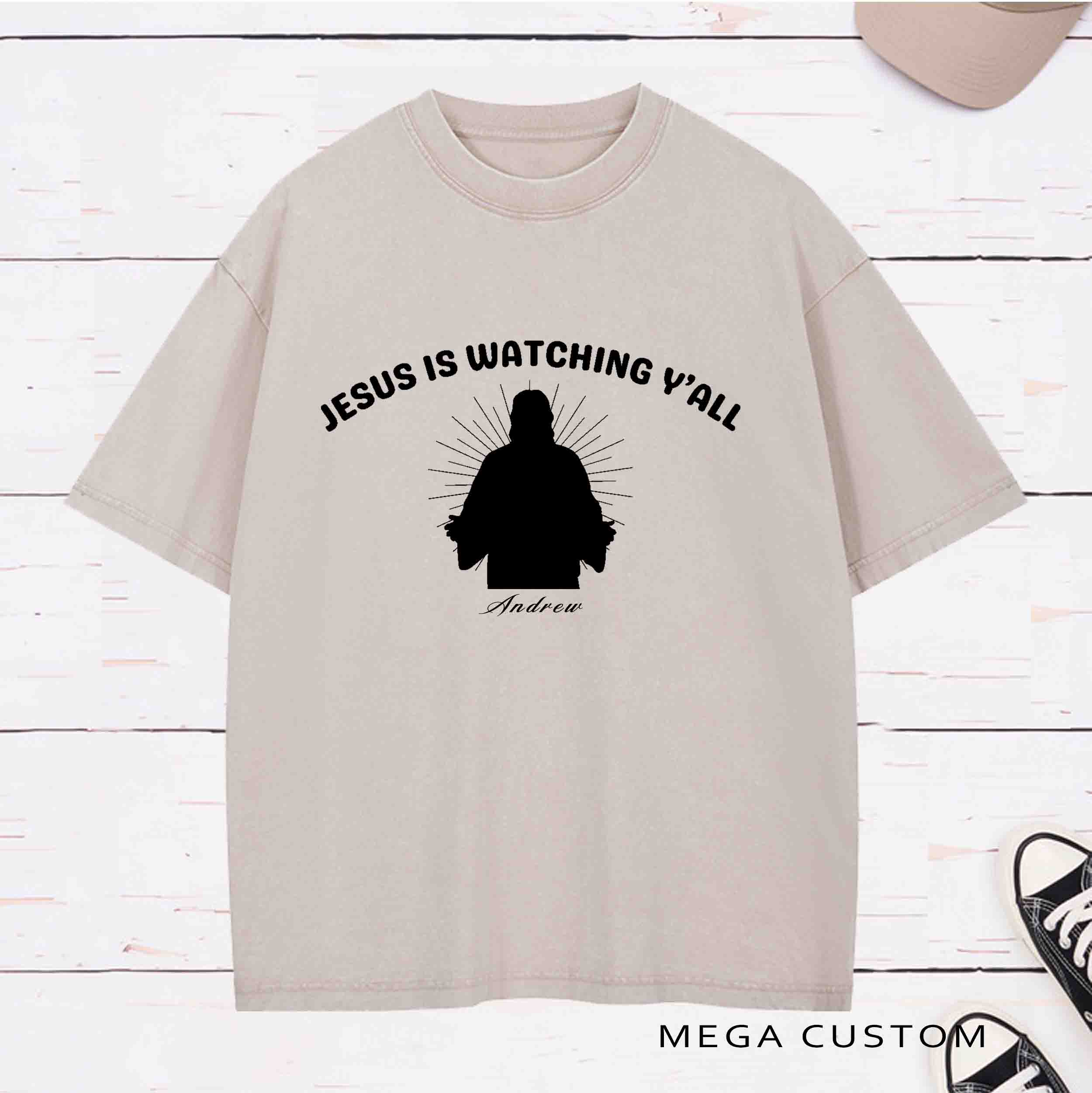 Personalized Character Jesus is watching Y'all Washed T-Shirt with Name Birthday Easter Gift for Christian