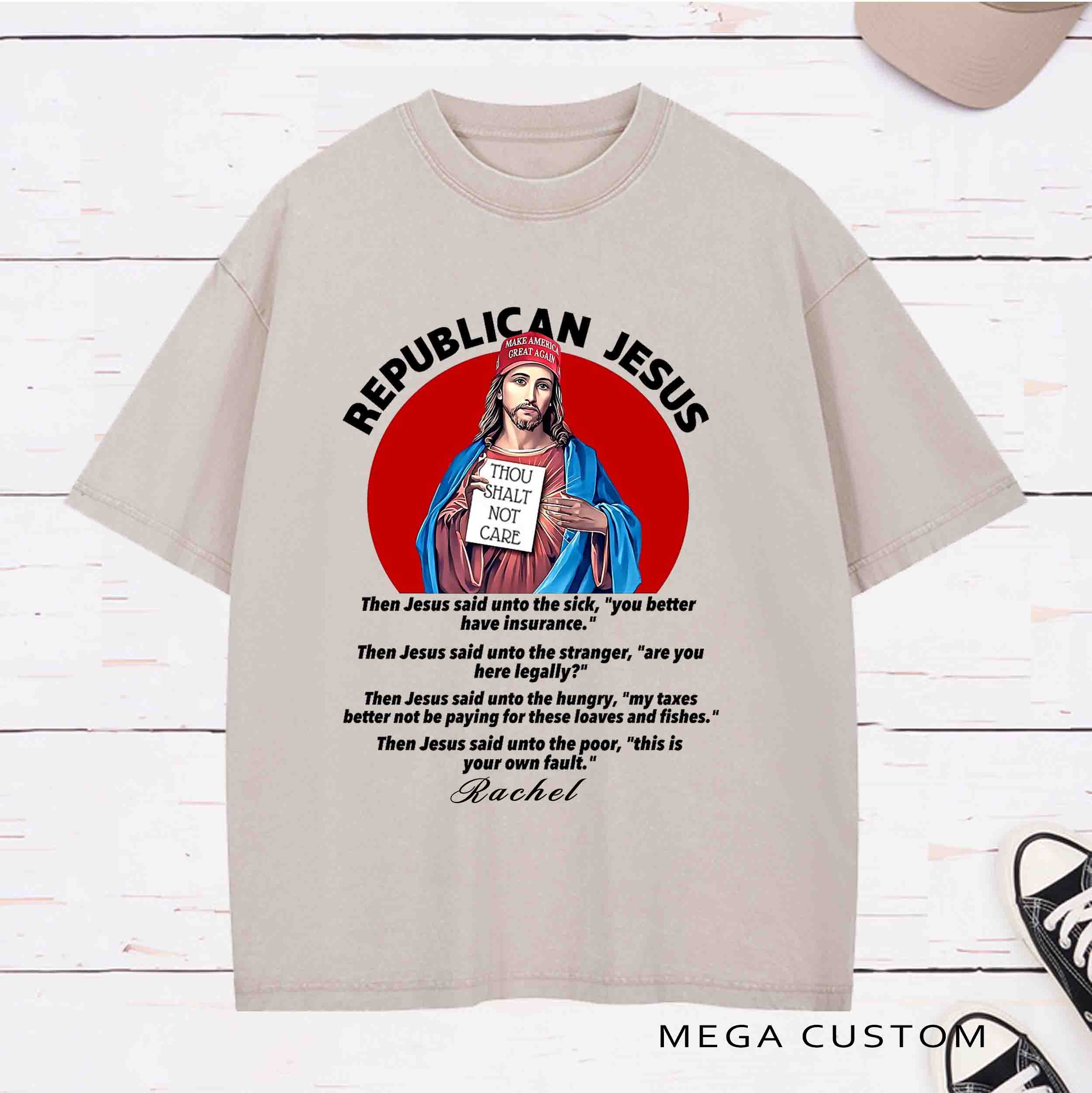 Personalized Character Republican Jesus Washed T-Shirt with Name Birthday Easter Gift for Christian