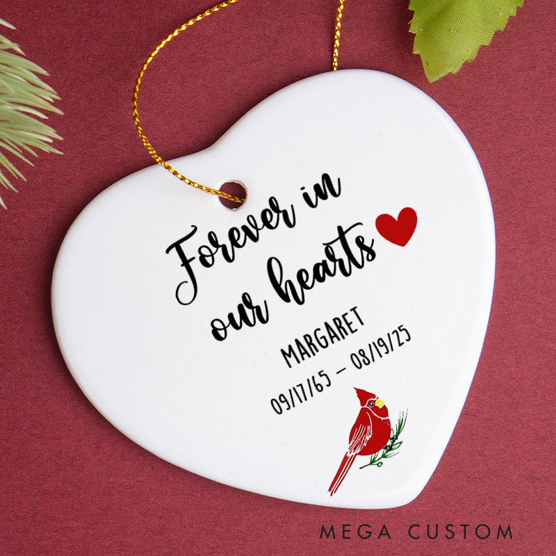 Personalized Memorial Ornament Sympathy Gifts for Loss of Loved One Forever in Our Heart Cardinal Gifts in Loving Memory Ornament