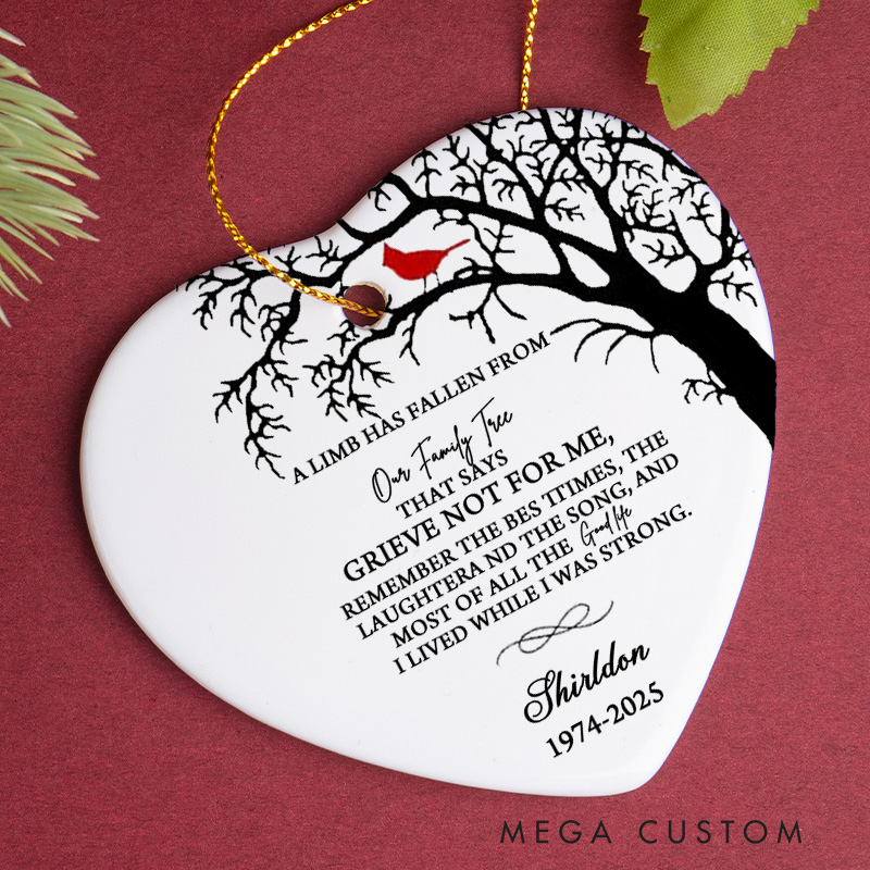 Personalized Memorial Christmas Ornaments Loss of Loved One Sympathy Gifts A Limb Has Fallen Remembrance Bereavement Gift