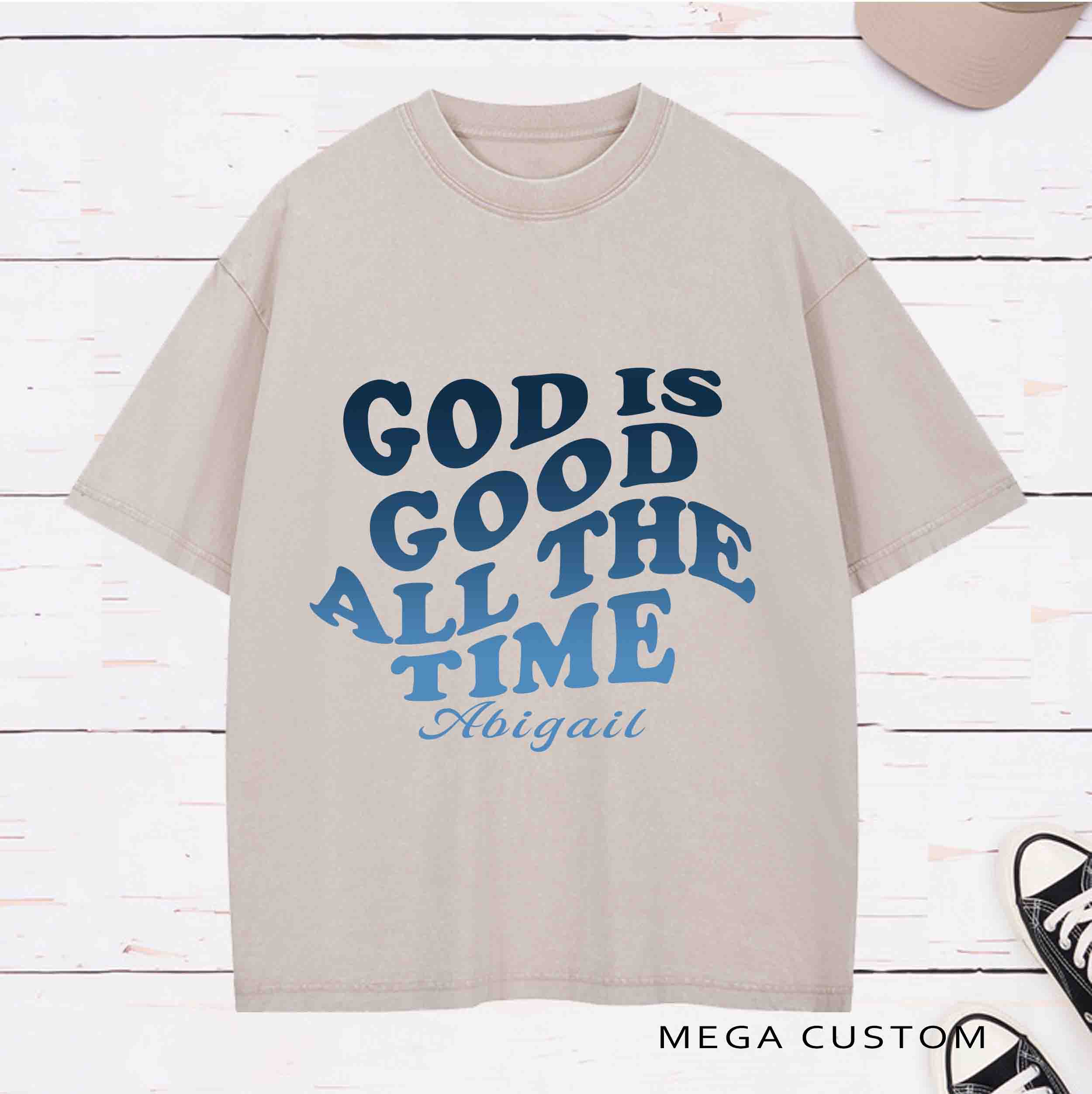 Personalized Bible Verse God Is Good All The Time Washed T-Shirt with Name Birthday Easter Gift for Christian