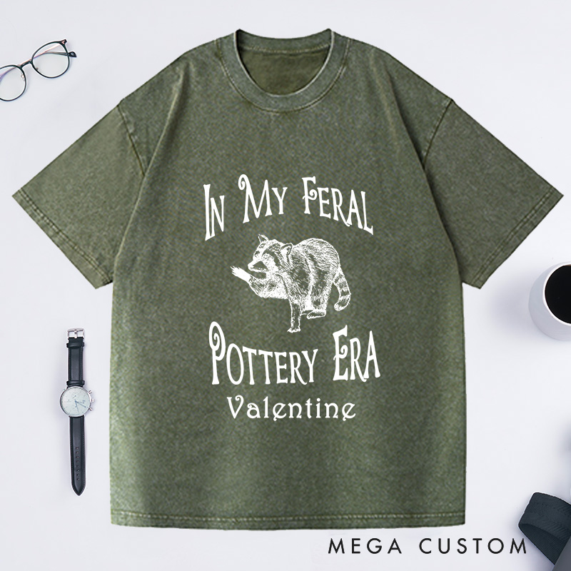 Personalized In My Feral Pottery Era Washed T-Shirts Comfort Colors Pottery Shirt Gifts For Potter Pottery Tee Gift