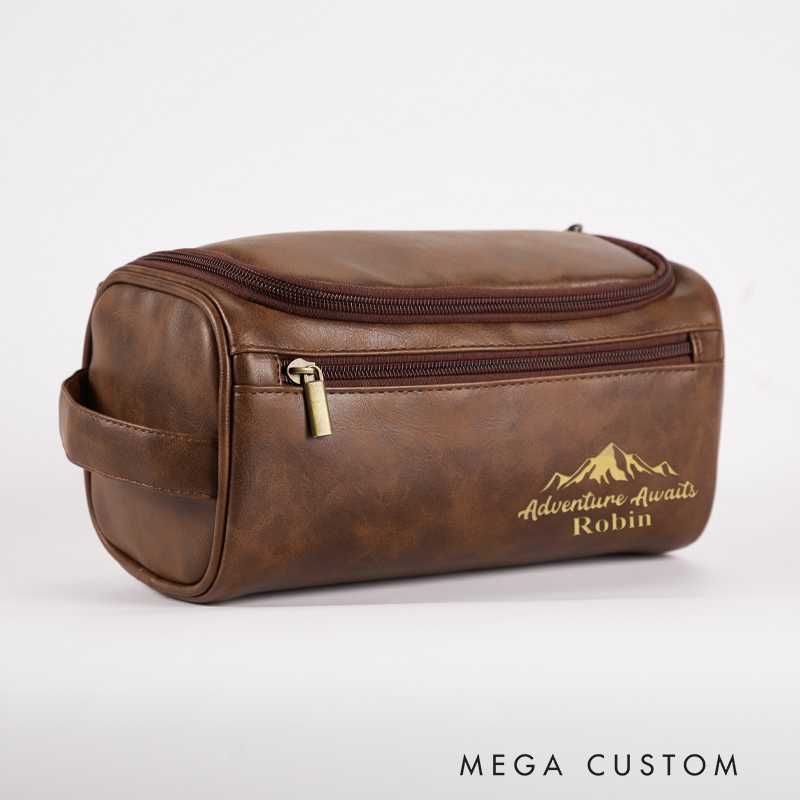 Personalized Adventure Awaits Toiletry Bag Leather Toiletry Bag for Traveling Lovers Cool Travel Gift