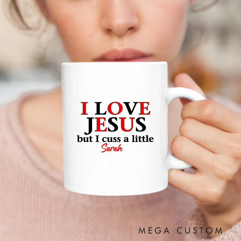 Personalized I Love Jesus Ceramic Mug with Name Birthday Gift for Christian Positive Affirmation Religious Gift for Christian
