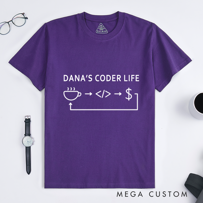 Personalized Life Of A Coder T-Shirt Developers Technology Enthusiasts Coffee Code Cash Shirt Gift Geek Nerd Programmer