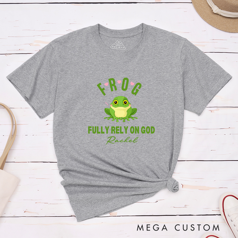Personalized Frog Religious Fully Rely On God T-Shirt with Custom Name Christians Gift Birthday Gift Christian Apparel Gift for Jesus Lover 