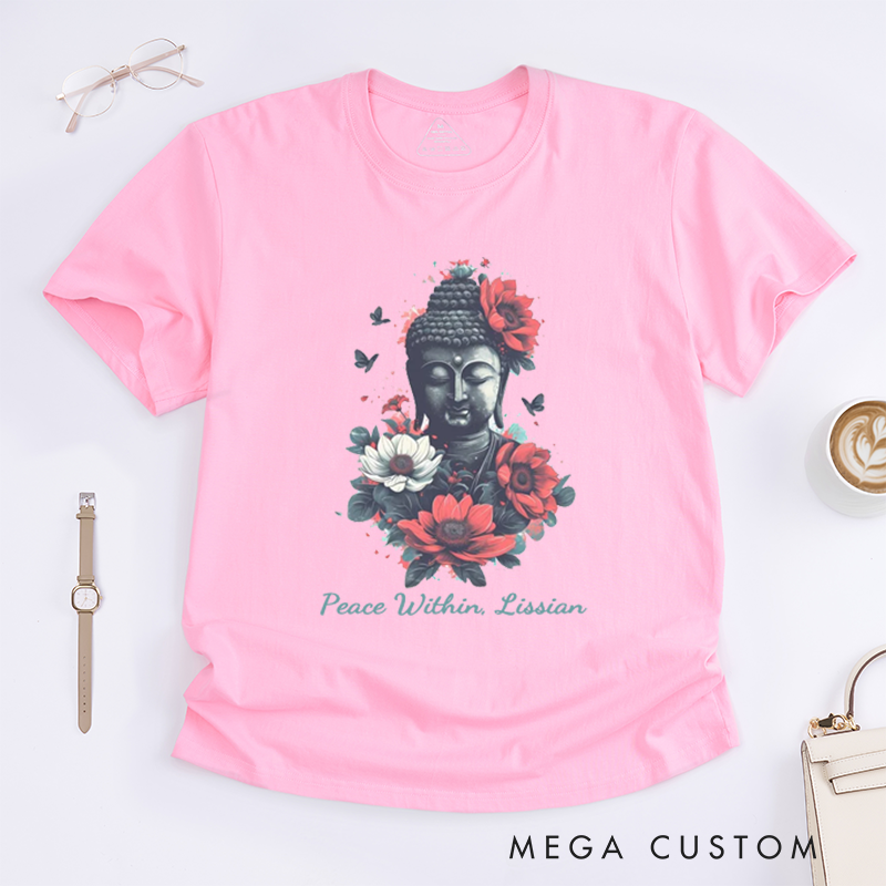 Personalized Buddha With Flowers T-Shirt Yoga T-Shirt Meditation T-Shirt Buddha T-Shirt Lotus Flower T-Shirt Gift for Her