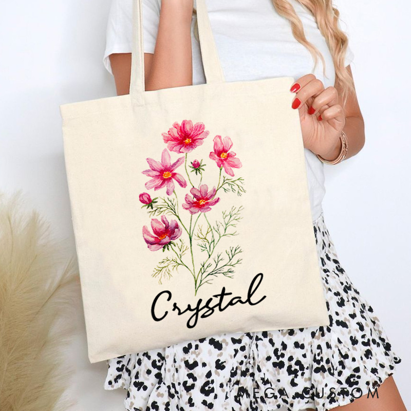 Personalized Birth Flower Tote Bag for Woman Canvas Tote Bag for Her Birth Month Flower Gift for Her
