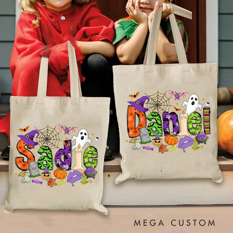 Personalized Halloween Tote Bag with Name Halloween Treat Bags for Kids Kids Halloween Bag Trick or Treat Bag Halloween Gift