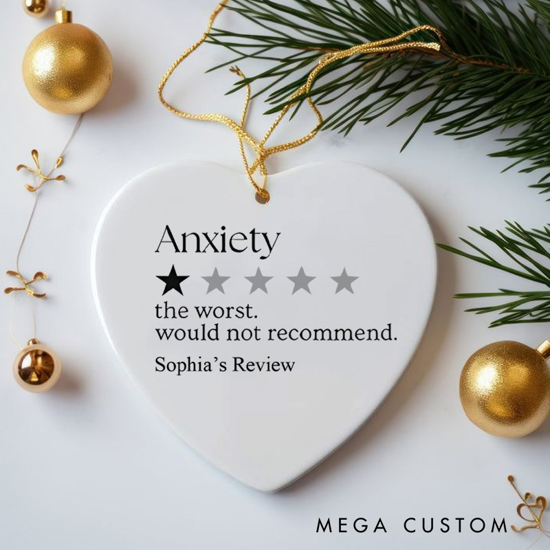 Personalized Anxiety Review Star Rating Humor Design Christmas Ornament for Lighthearted Reflection