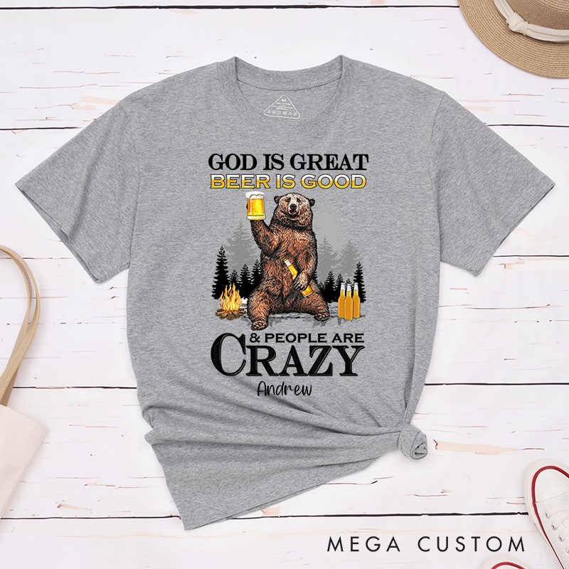 Personalized God Is Great Beer Is Good Classic T-Shirt with Custom Name Inspirational Shirt Religious Birthday Gift for Men