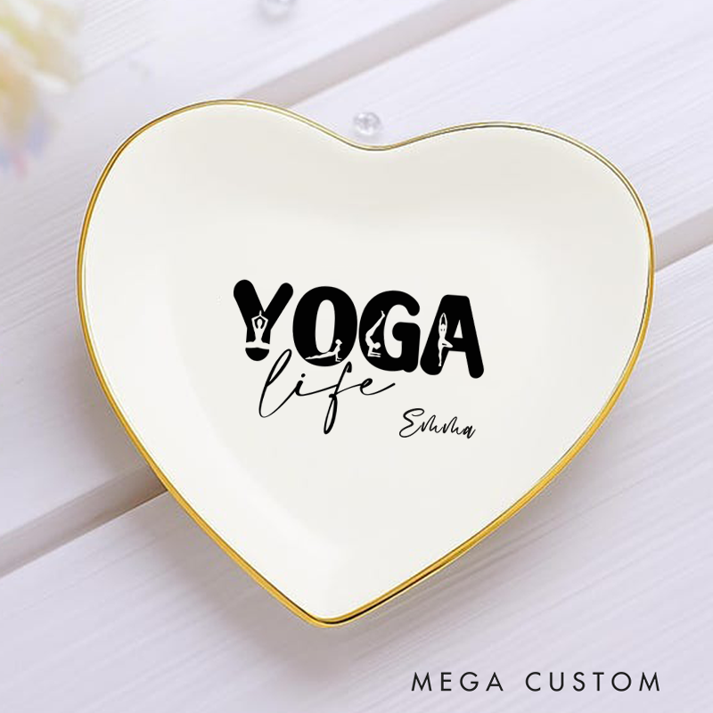 Personalized Yoga Life Ring Dishes Yoga Girl Jewelry Dish Anniversary Gift for Yoga Lover