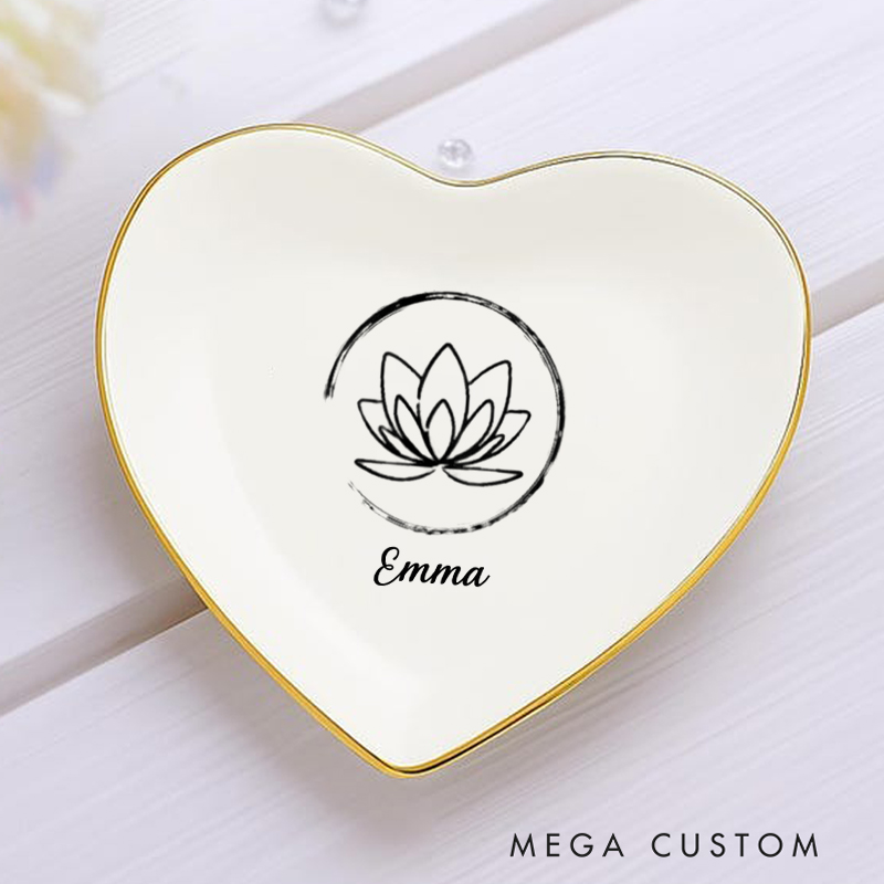 Personalized Lotus Design Ring Dishes Yoga Girl Jewelry Dish Anniversary Gift for Yoga Lover