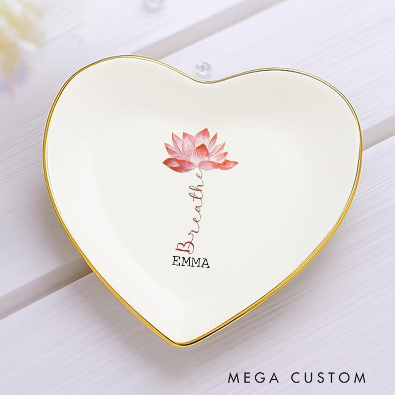 Personalized Lotus Design Ring Dishes Yoga Girl Jewelry Dish Anniversary Gift for Yoga Lover
