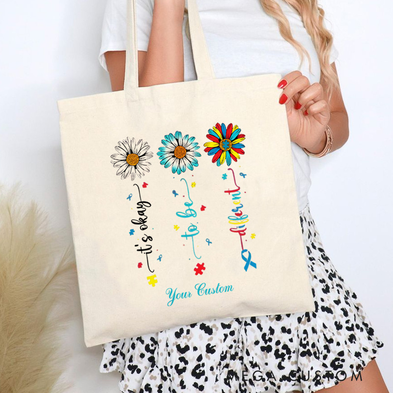 Personalized Dandelion and Ribbon Illustration with Autism Awareness Message for a Meaningful Advocacy Tote Bag