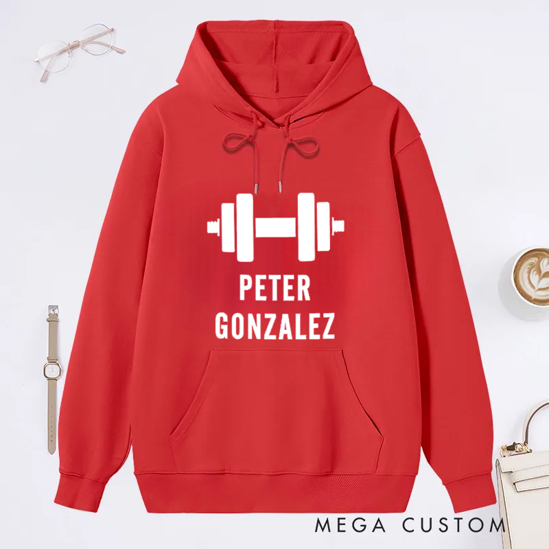 Personalized Fitness Gym Classic Hoodies with Barbell Dumbbell Design for Fitness Enthusiasts Bodybuilders and Gym Lovers