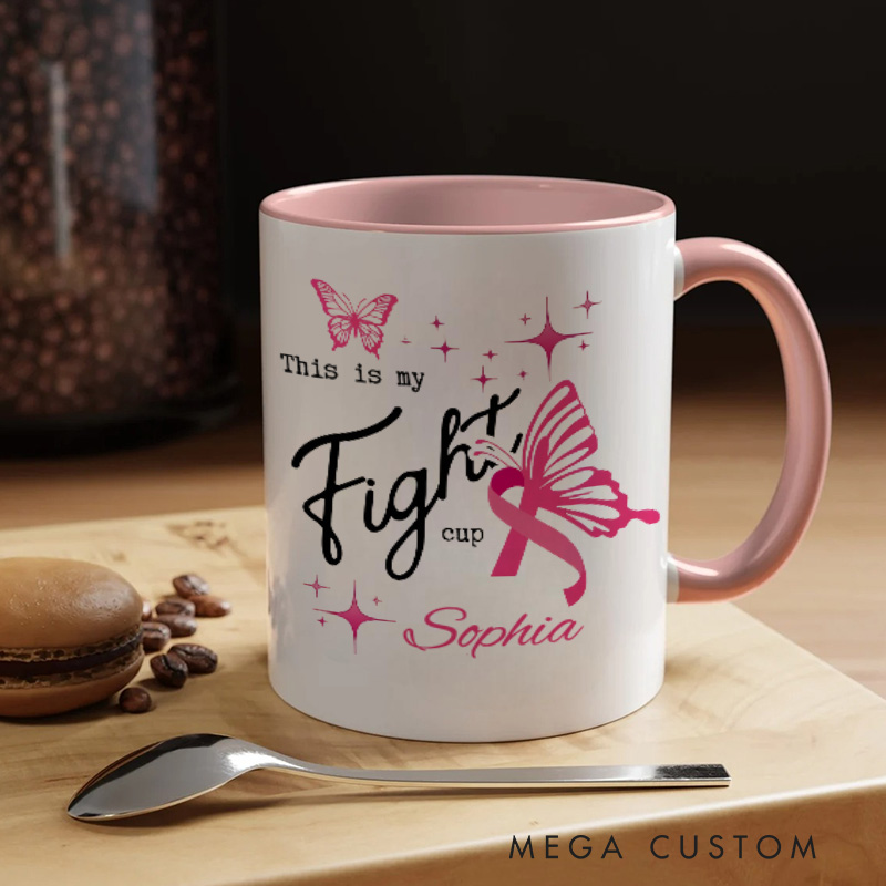 Personalized Empowering Breast Cancer Fighter Butterfly and Hopeful Message Design Mug