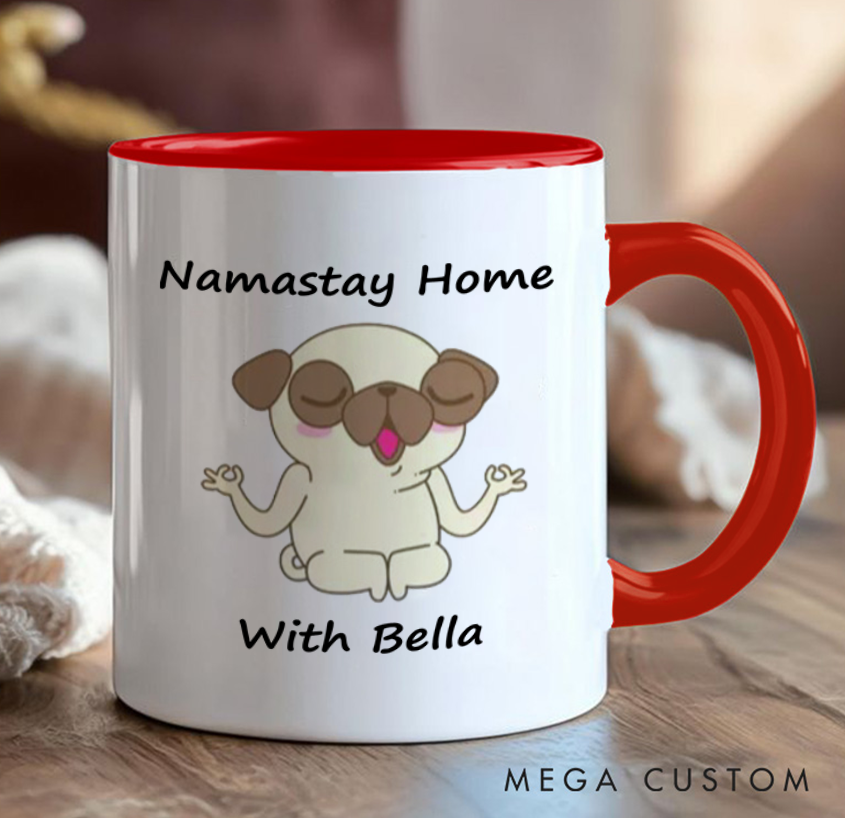 Personalized Yoga Mug with Funny Pug Custom Name Perfect Gift for Yoga Lover and Dog Lover